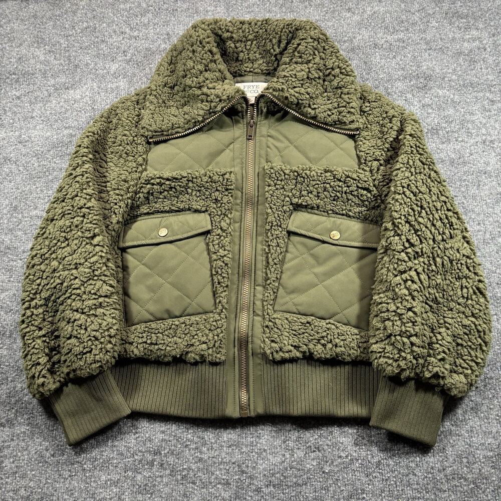 Frye & Co Sherpa Lightweight Quilted Green Bomber Jacket Women’s Large